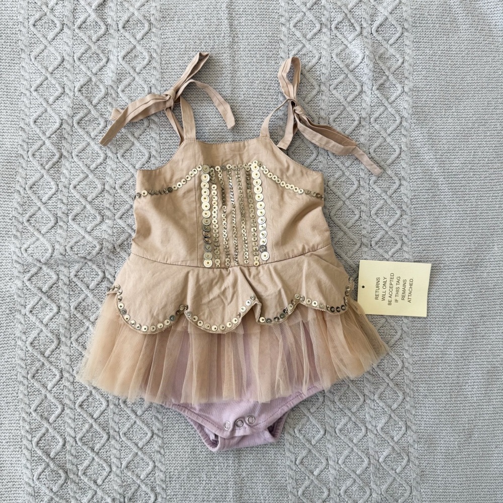 Tutu Du Monde Beige & Lilac Sequin Tulle Baby One-Piece Bodysuit NWT 3-6M